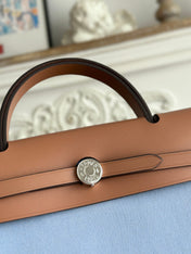 ZIP CABINE 31 BAG IN LIGHT BLUE CANVAS AND BRONZE BROWN CALFSKIN