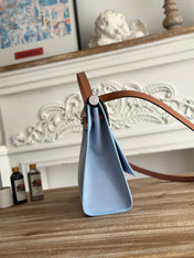 ZIP CABINE 31 BAG IN LIGHT BLUE CANVAS AND BRONZE BROWN CALFSKIN