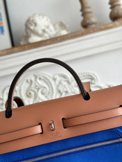 ZIP CABINE 31 BAG IN COBALT BLUE CANVAS AND BRONZE BROWN CALFSKIN