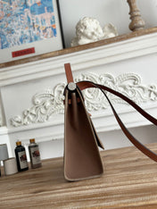 ZIP CABINE 31 BAG IN CHOCOLATE BROWN CANVAS AND BRONZE BROWN CALFSKIN