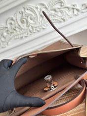 ZIP CABINE 31 BAG IN CHOCOLATE BROWN CANVAS AND BRONZE BROWN CALFSKIN