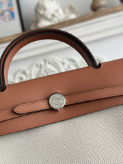 ZIP CABINE 31 BAG IN PALE GRAY CANVAS AND BRONZE BROWN CALFSKIN