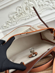 BOLSO HERBAG ZIP 31 RETOURNE BAG IN OFF-WHITE MIX BROWN H VIKING CANVAS AND COWHIDE