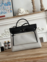 HERBAG ZIP 31 LAQUERED BAG IN OFF-WHITE MIX BLACK H PLUME CANVAS