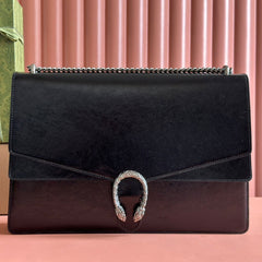 DIONYSUS LAGRE SHOULDER BAG 42 IN BLACK GG GLOSSY LAMBSKIN