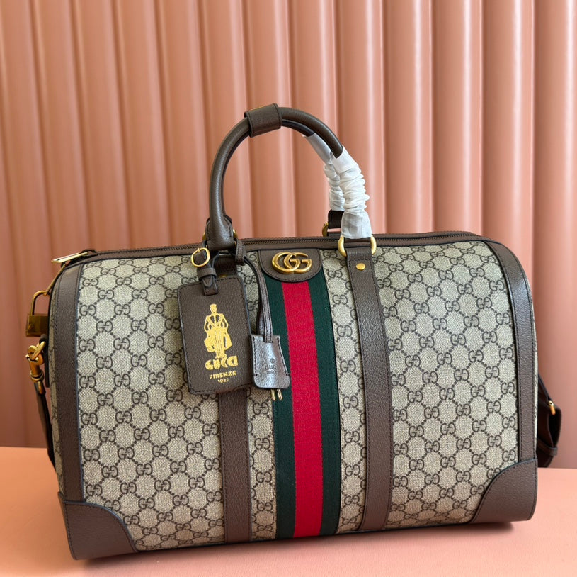 SAVOY MEDIUM DUFFLE BAG 44 IN BEIGE AND EBONY GG SUPREME CANVAS