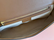 BLONDIE LARGE TOP HANDLE BAG 32 IN NATURAL COTTON LINEN CANVAS BROWN CALFSKIN