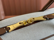 BEAU TOP HANDLE BAG 34 IN WHITE CANVAS AND WALNUT BROWN CALFSKIN TRIM