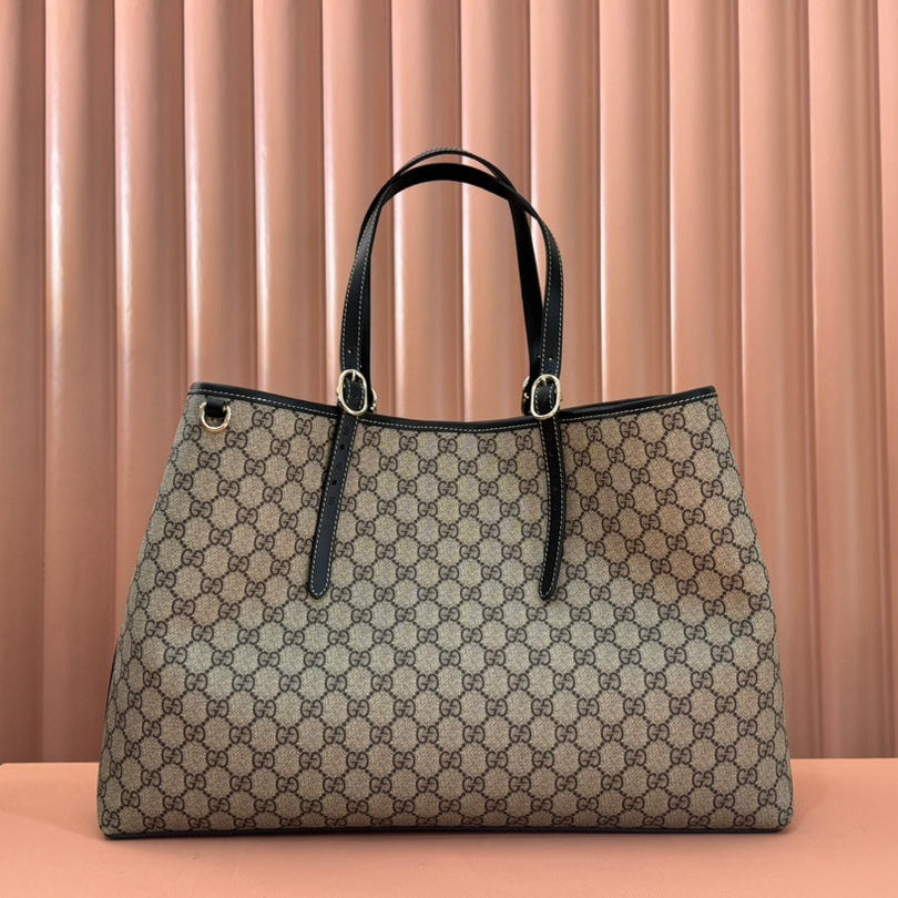 GUCCI 25S EMBLEM LARGE BAG 46 IN DARK BROWN AND BLACK CALFSKIN