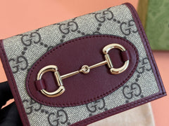 HORSEBIT 1955 CARD CASE WALLET 11 IN BEIGE DARK BROWN NEW GG AND ROSSO ANCORA RED CALFSKIN