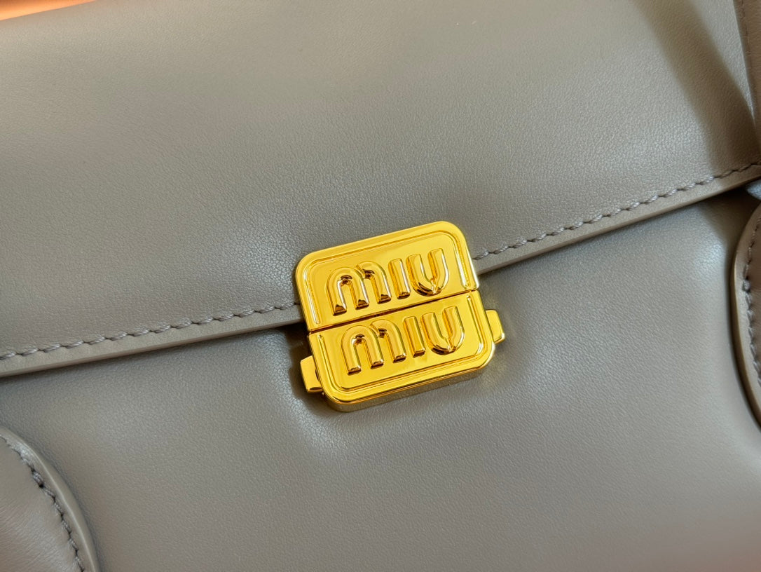 BEAU TOP HANDLE BAG 28 IN LAVA GREY GLOSSY CALFSKIN GOLD HARDWARE