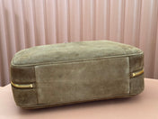 BEAU TOP HANDLE BAG 34 IN COFFEE BROWN SUEDE EMBOSSED LOGO