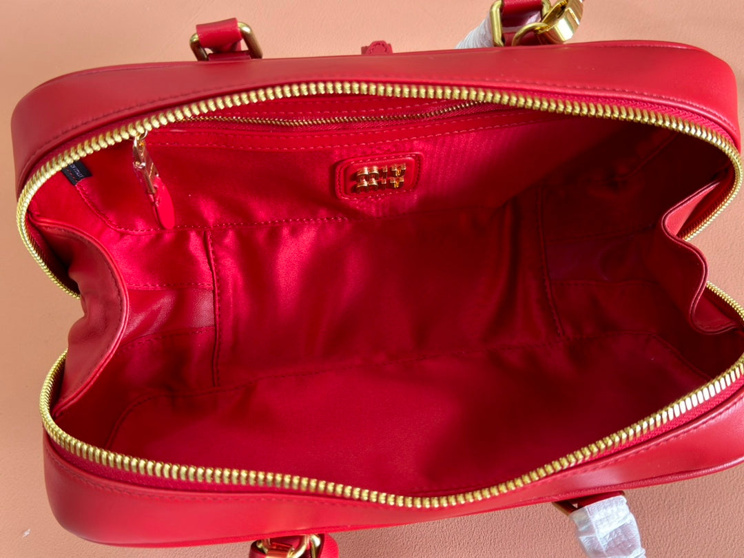 ARCADIE MATELASSÉ BAG 27 IN CERISE RED CALFSKIN GOLD HARDWARE