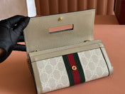 OPHIDIA WALLET ON GOLD CHAIN 19 IN LIGHT BEIGE GG CANVAS AND LIGHT BROWN CALFSKIN
