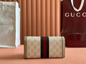 OPHIDIA WALLET ON GOLD CHAIN 19 IN LIGHT BEIGE GG CANVAS AND LIGHT BROWN CALFSKIN