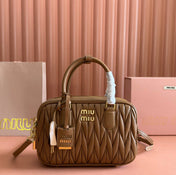 ARCADIE MATELASSÉ BAG 24 IN BROWN LAMBSKIN GOLD HARDWARE