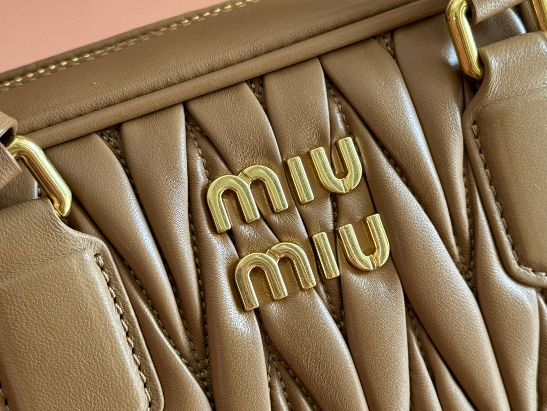 ARCADIE MATELASSÉ BAG 24 IN BROWN LAMBSKIN GOLD HARDWARE