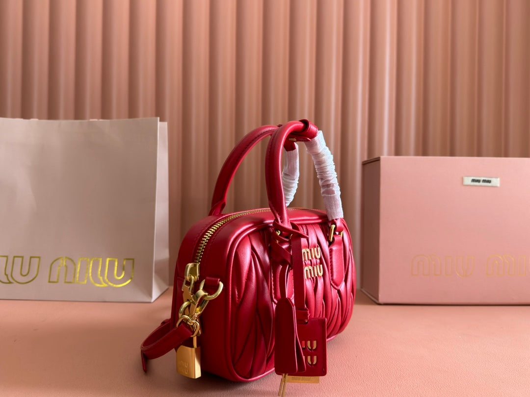 ARCADIE MATELASSÉ BAG 19 IN CERISE RED CALFSKIN GOLD HARDWARE