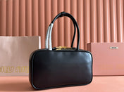 BEAU TOP HANDLE BAG 29 IN BLACK GLOSSY CALFSKIN