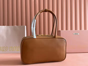 BEAU TOP HANDLE BAG 29 IN TAWNY BROWN GLOSSY CALFSKIN