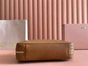 BEAU TOP HANDLE BAG 29 IN TAWNY BROWN GLOSSY CALFSKIN