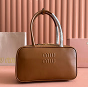 BEAU TOP HANDLE BAG 29 IN TAWNY BROWN GLOSSY CALFSKIN