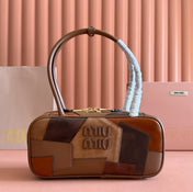 BEAU TOP HANDLE BAG 28 IN COGNAC LEATHER PATCHWORK