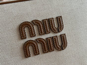 MIUMIU 25S BEAU CANVAS BAG 34 IN BEIGE CANVAS AND BROWN CALFSKIN