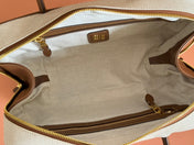 MIUMIU 25S BEAU CANVAS BAG 34 IN BEIGE CANVAS AND BROWN CALFSKIN