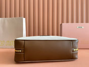 MIUMIU 25S BEAU CANVAS BAG 34 IN BEIGE CANVAS AND BROWN CALFSKIN