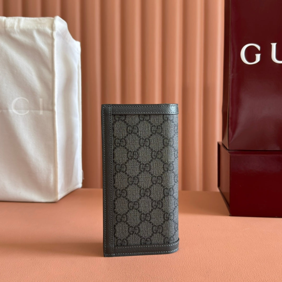 OPHIDIA CARD CASE 19 IN DARK GREY COATED FABRIC AND CALFSKIN