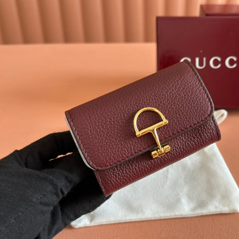 SOFTBIT CARD CASE 10.5 IN ROSSO ANCORA RED GRAINY CALFSKIN GOLD HARDWARE