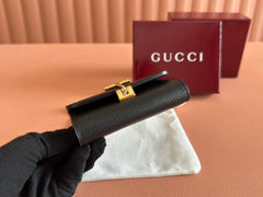 SOFTBIT CARD CASE 10.5 IN BLACK GRAINY CALFSKIN GOLD HARDWARE