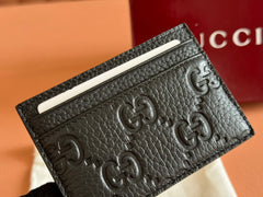 EMBLEM CARD CASE 10 IN BLACK GG GRAINY CALFSKIN