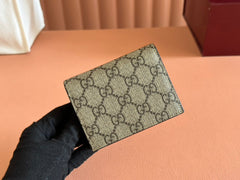 MARMONT BI-COLOUR CARD CASE WALLET 11 IN BEIGE EBONY GG CANVAS GOLD GLOSSY CALFSKIN