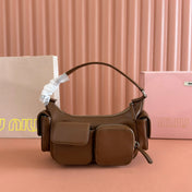 POCKET HANDBAG 21 IN OAK BROWN CALFSKIN