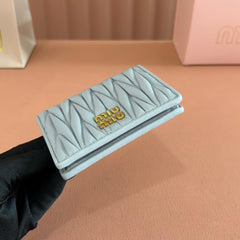 SMALL MATELASSÉ NAPPA LEATHER WALLET BLUE GRAY