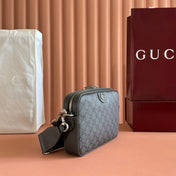 GUCCI OPHIDIA SMALL CROSSBODY BAG 24 GREY AND BLACK MONOGRAM CANVAS