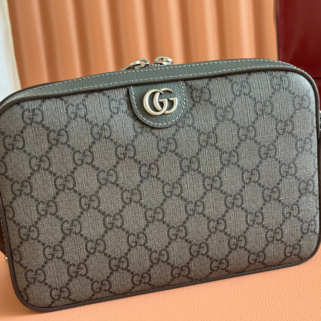 GUCCI OPHIDIA SMALL CROSSBODY BAG 24 GREY AND BLACK MONOGRAM CANVAS