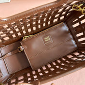 WOVEN HOLLOW BAG 24 IN DARK BROWN CALFSKIN
