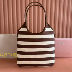 HOBO BAG 40 BROWN AND BEIGE STRIPED IN CANVAS