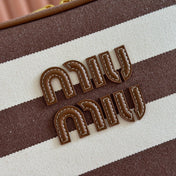 BEAU BAG 34 DENIM BEAU WITH BROWN STRIPES IN CANVAS AND CALFSKIN