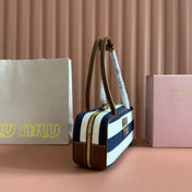BEAU BAG 28 BLUE AND BEIGE STRIPES IN CANVAS AND CALFSKIN