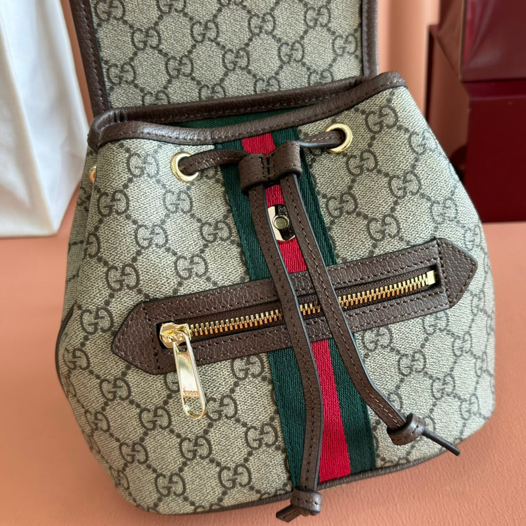 GG 25S OPHIDIA SMALL BACKPACK 20 IN BEIGE AND EBONY CALFSKIN