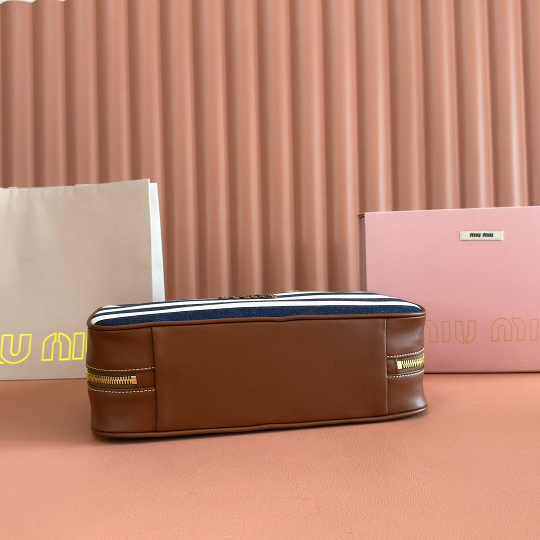 MIUMIU 25S BEAU BAG 34 DARK BLUE AND IVORY IN CANVAS AND CALFSKIN