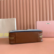 MIUMIU 25S BEAU BAG 34 DARK BLUE AND IVORY IN CANVAS AND CALFSKIN