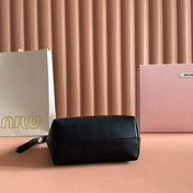 MIUMIU 26S CORDUROY POUCH BAG 25 IN BLACK CALFSKIN GOLD HARDWARE