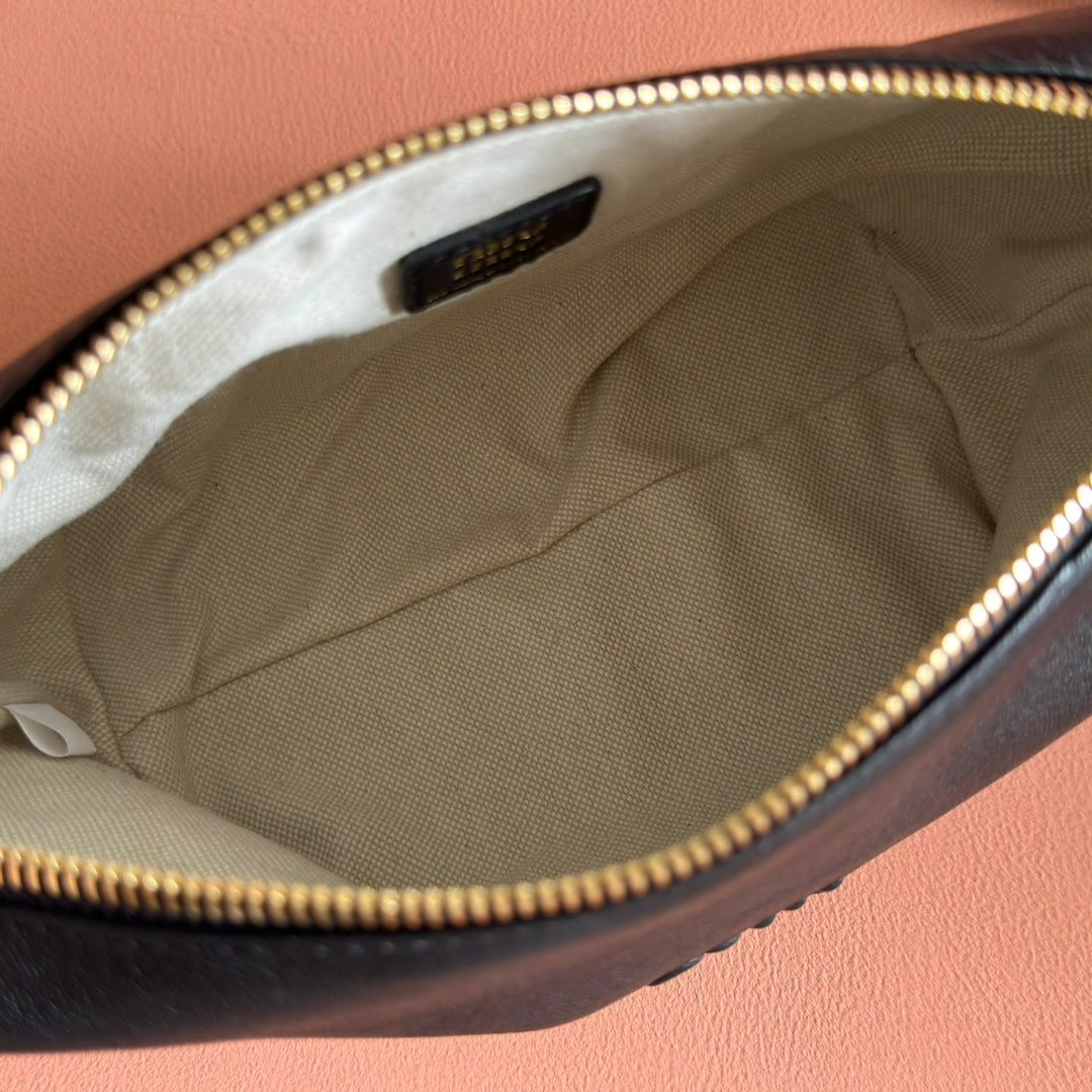 MIUMIU 26S CORDUROY POUCH BAG 25 IN BLACK CALFSKIN GOLD HARDWARE