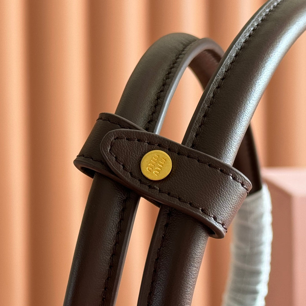 MIUMIU 26S BEAU TOP HANDLE BAG 29 IN DARK BROWN CALFSKIN GOLD HARDWARE