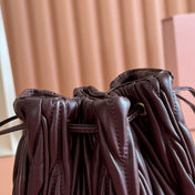 MIUMIU 26S MATELASSE POUCH BAG 16 IN DARK BROWN CALFSKIN GOLD HARDWARE